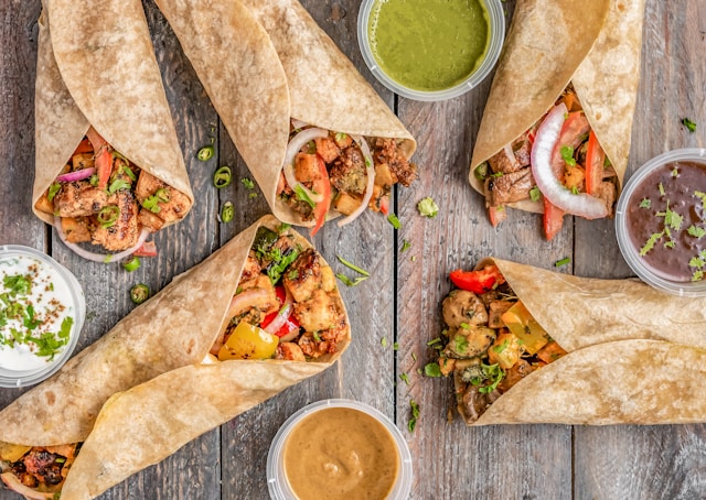 Fresh grilled chicken wraps packed as a healthy alternative to airport food vending machines.
